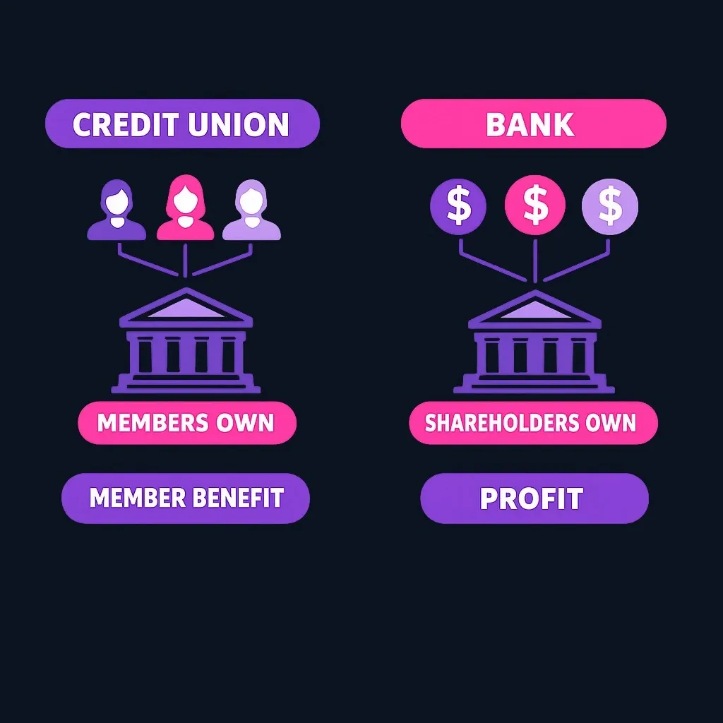 Side-by-side comparison of credit union versus bank ownership structure