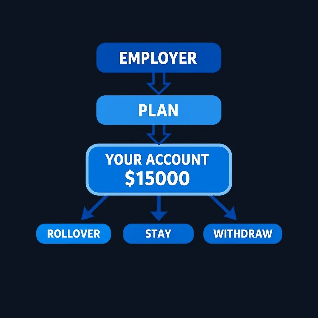 Diagram showing 401(k) account structure with employer, plan administrator, and employee relationship