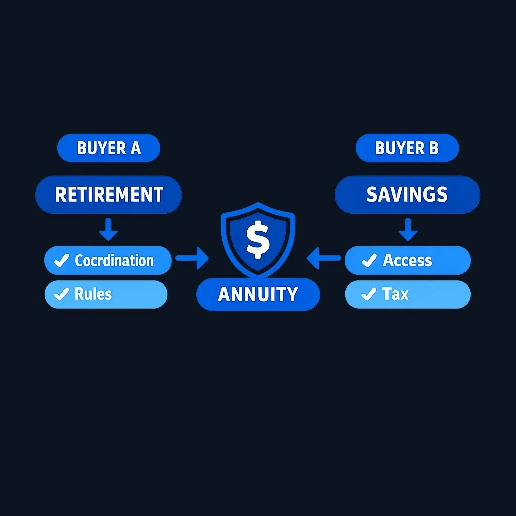 Side-by-side comparison of two buyers evaluating the same annuity from different starting points