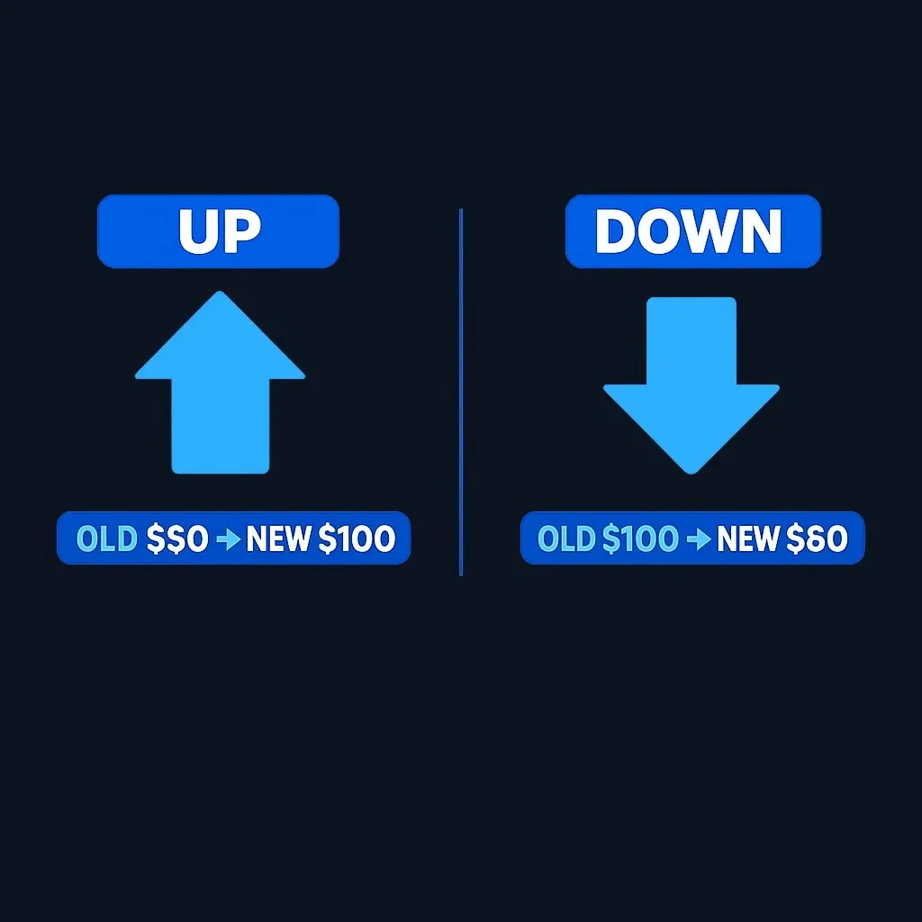 Comparison showing basis stepping up versus stepping down depending on asset value at death
