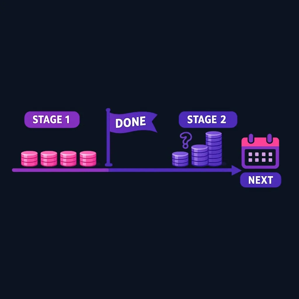 Two-stage timeline showing a temporary rehabilitation payment followed by a different ongoing payment