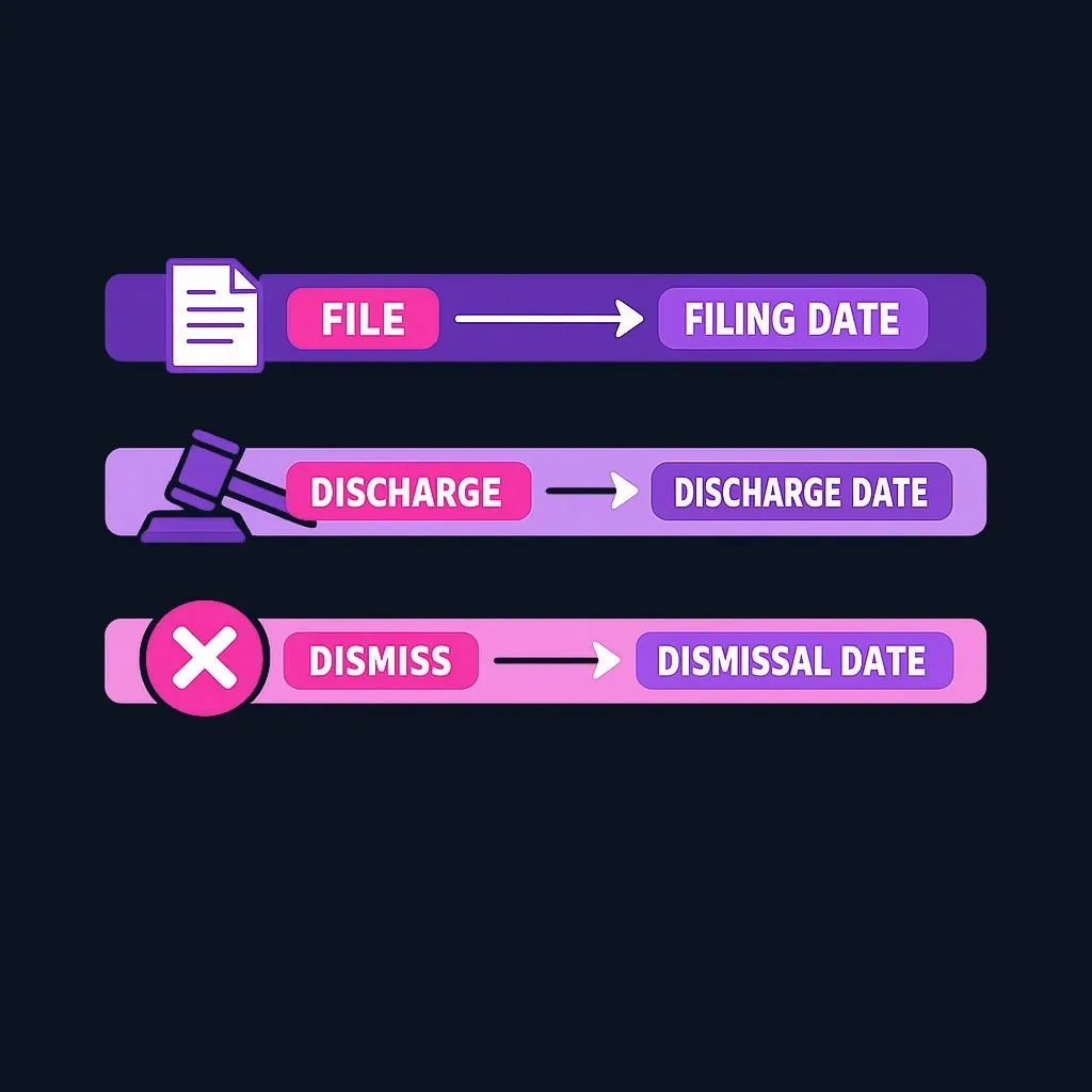 Diagram showing three key Chapter 13 bankruptcy dates and their definitions