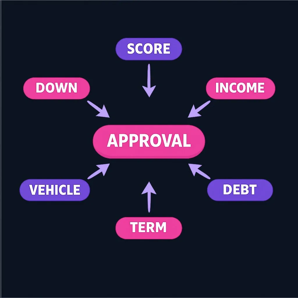 Diagram showing multiple factors feeding into auto loan approval decision