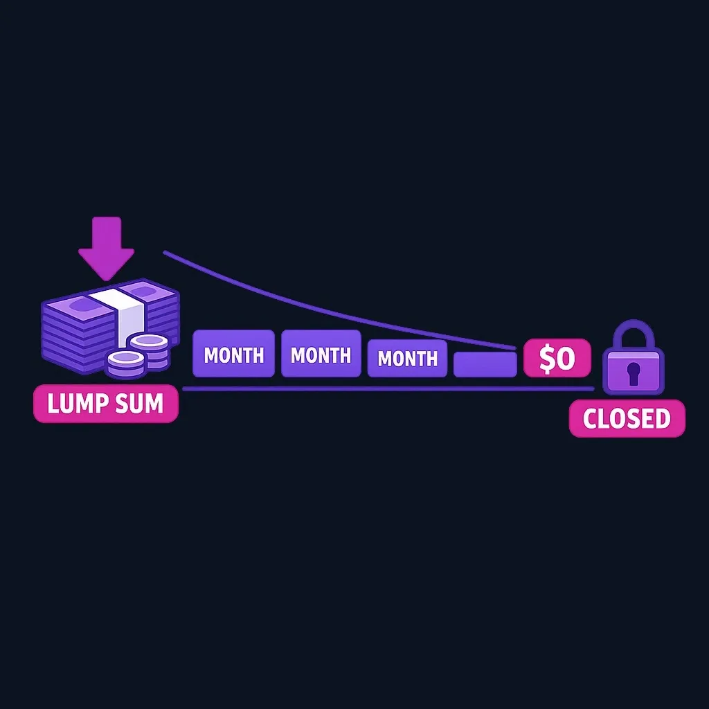 Diagram of a personal loan paid out as one lump sum and repaid through equal installments until the balance reaches zero