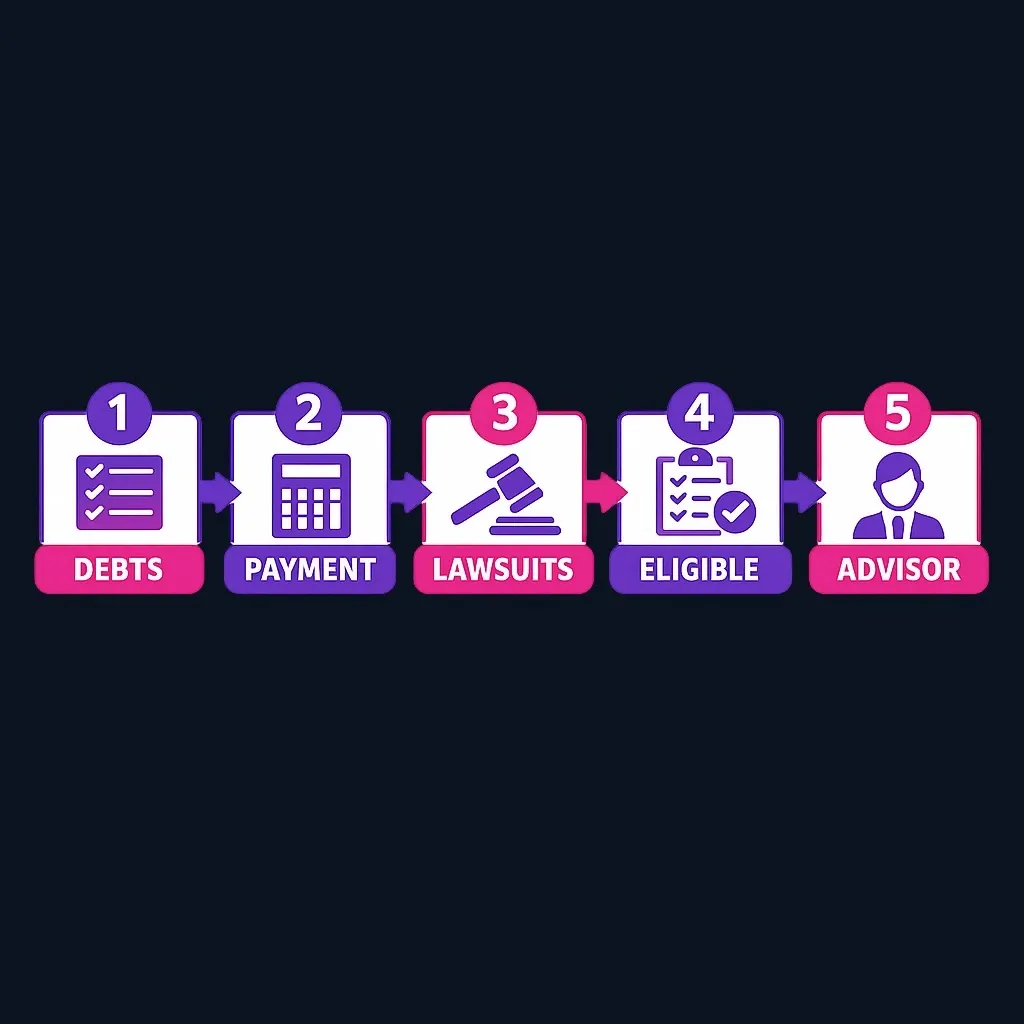 Five-step flowchart for choosing between debt consolidation and bankruptcy