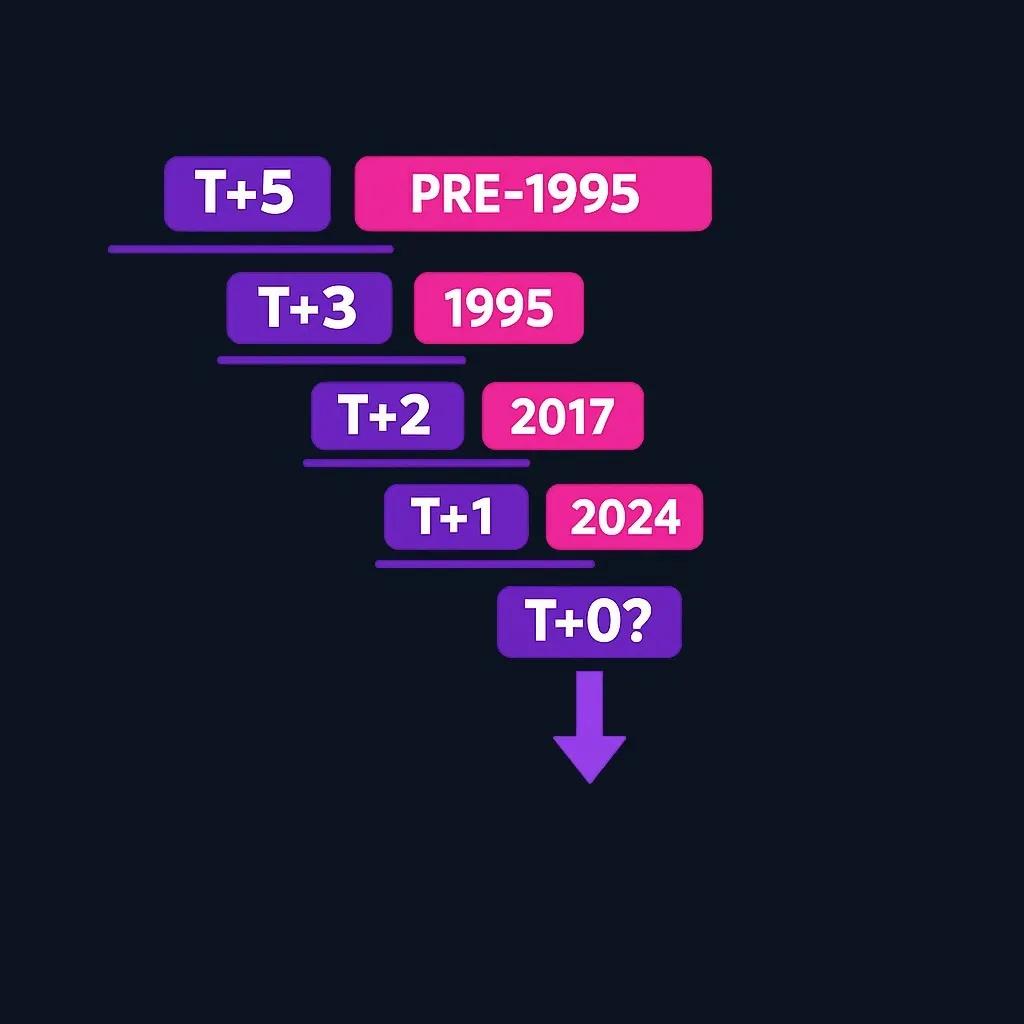 Historical timeline showing the progression from T+5 to T+1 settlement in US markets