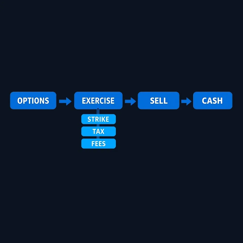 Cashless exercise transaction flow diagram