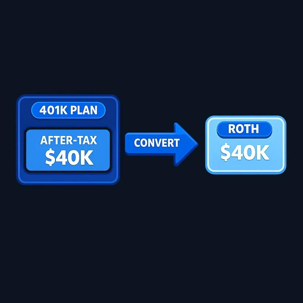 Diagram showing after-tax 401(k) contributions converted to Roth treatment