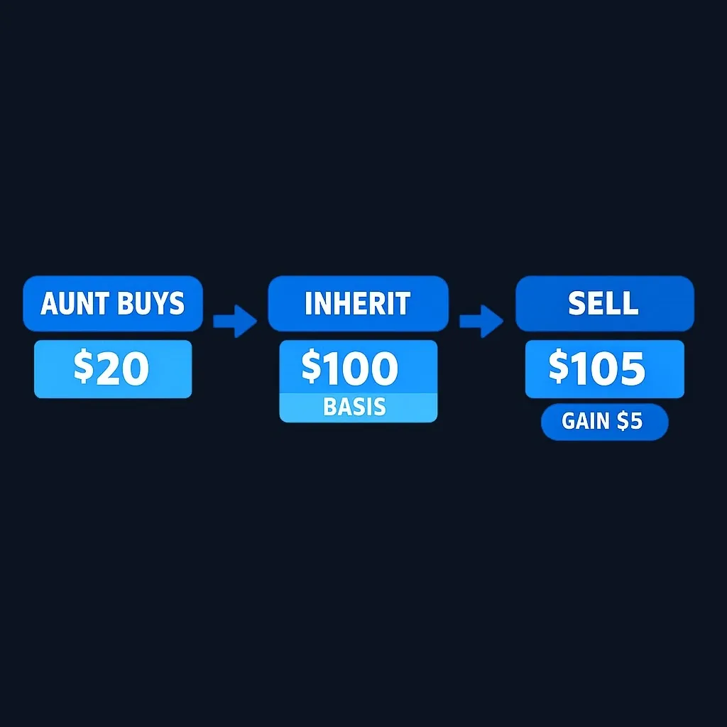 Example showing original purchase price versus inherited basis and resulting gain when sold