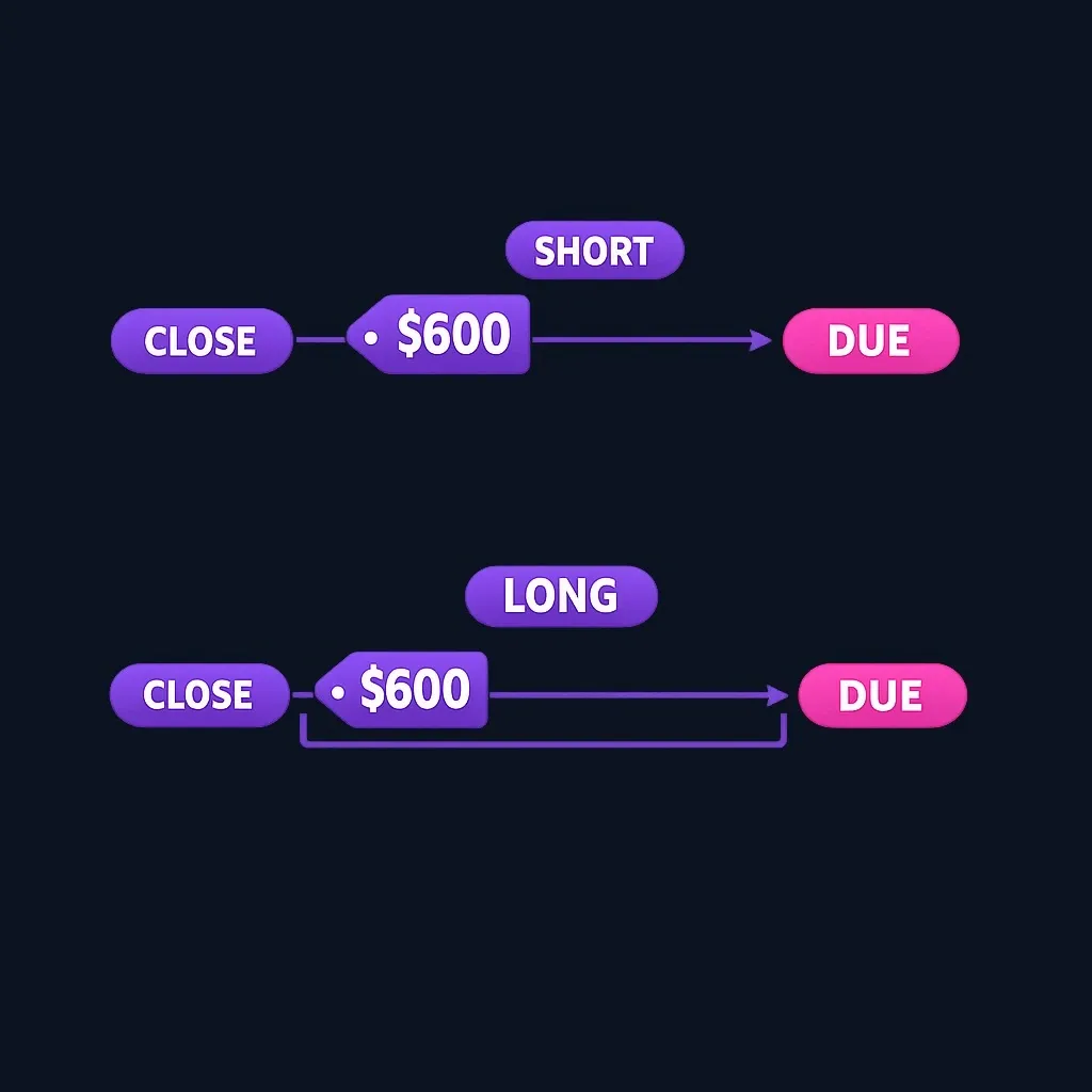 Two timelines comparing a $600 purchase made before versus after the cycle close