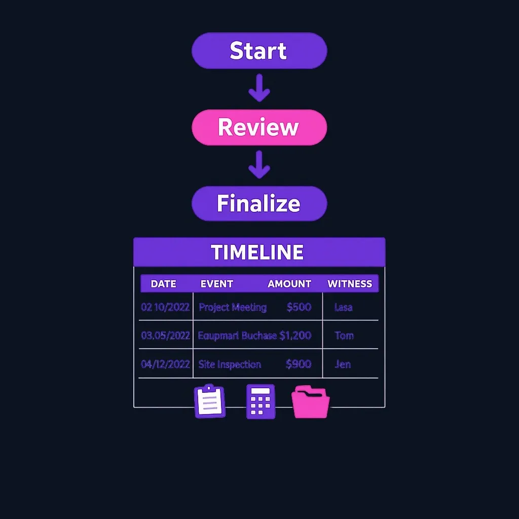 Template showing organized timeline format for reporting elder financial abuse