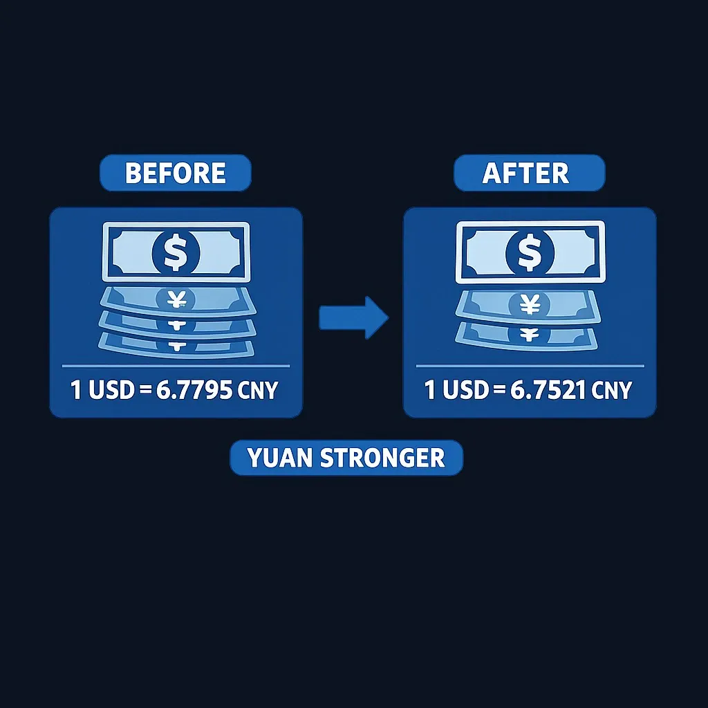 Diagram showing how lower USD/CNY numbers indicate a stronger yuan