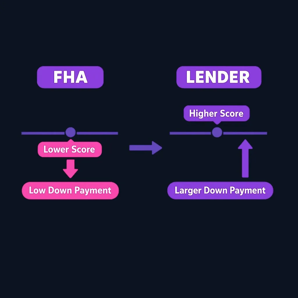 FHA loan requirements diagram showing score and down payment relationship
