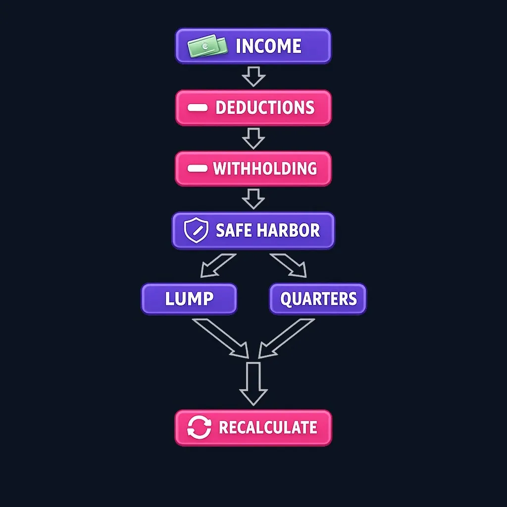 Flowchart showing six steps to calculate estimated tax payment amount