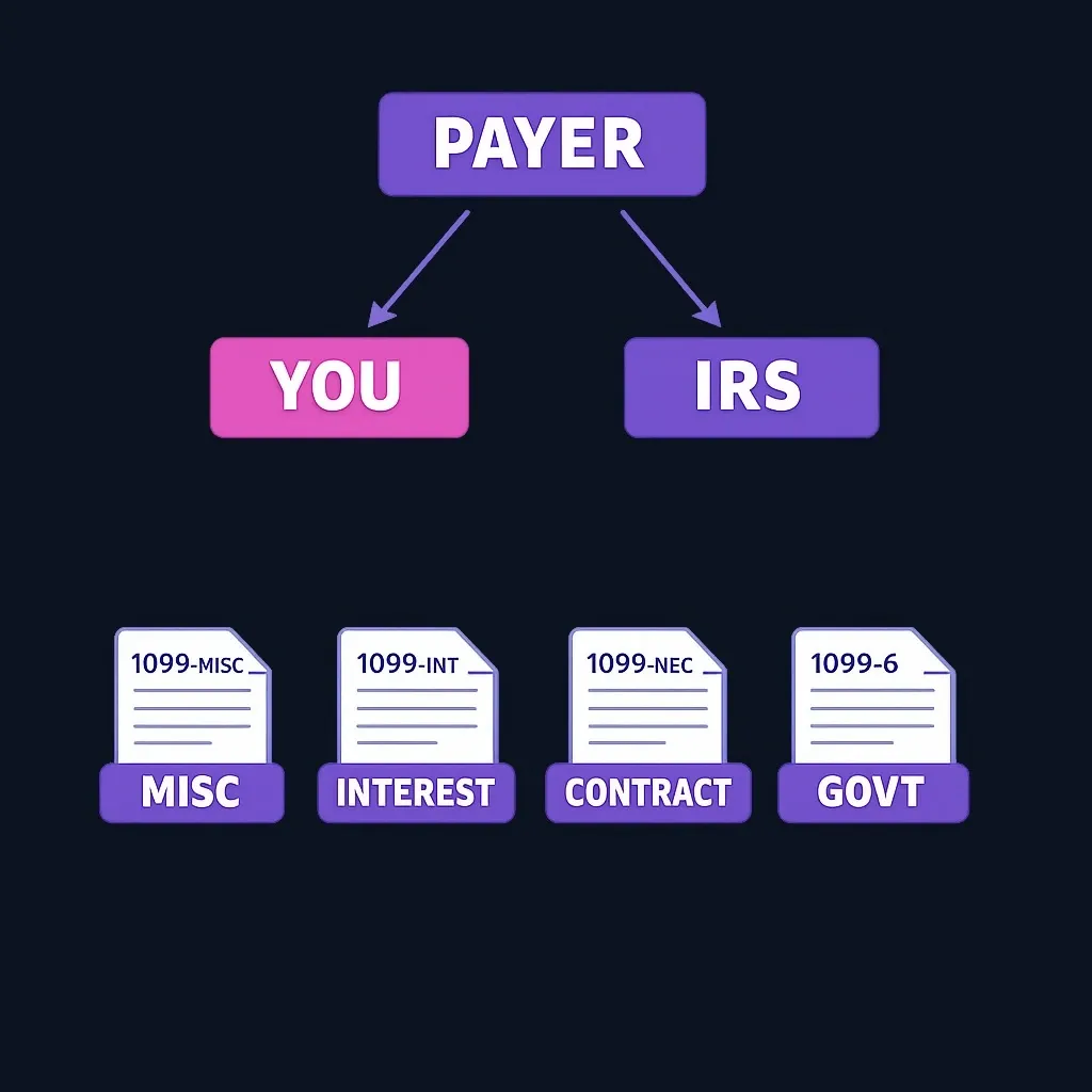 Diagram showing 1099 form types and their purposes