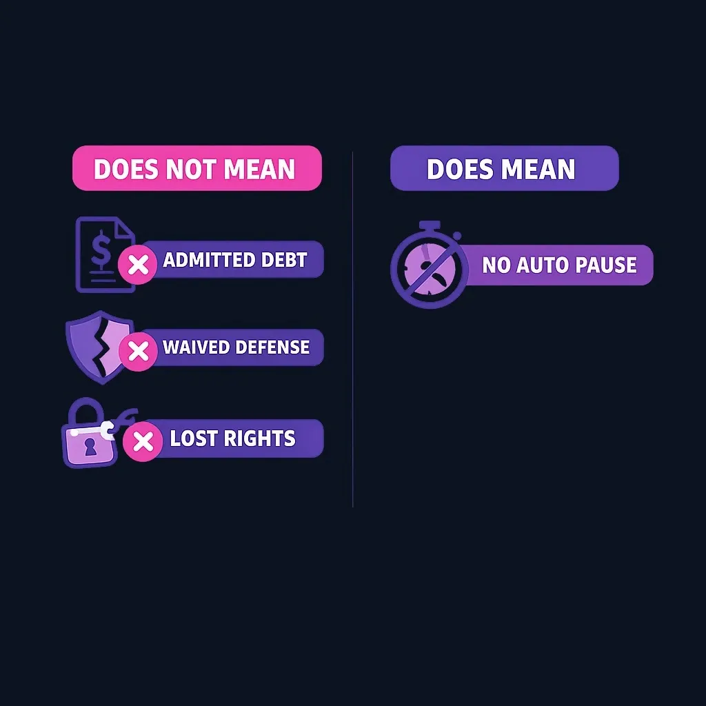 Diagram showing what missing the 30-day deadline does and does not mean for debt validation