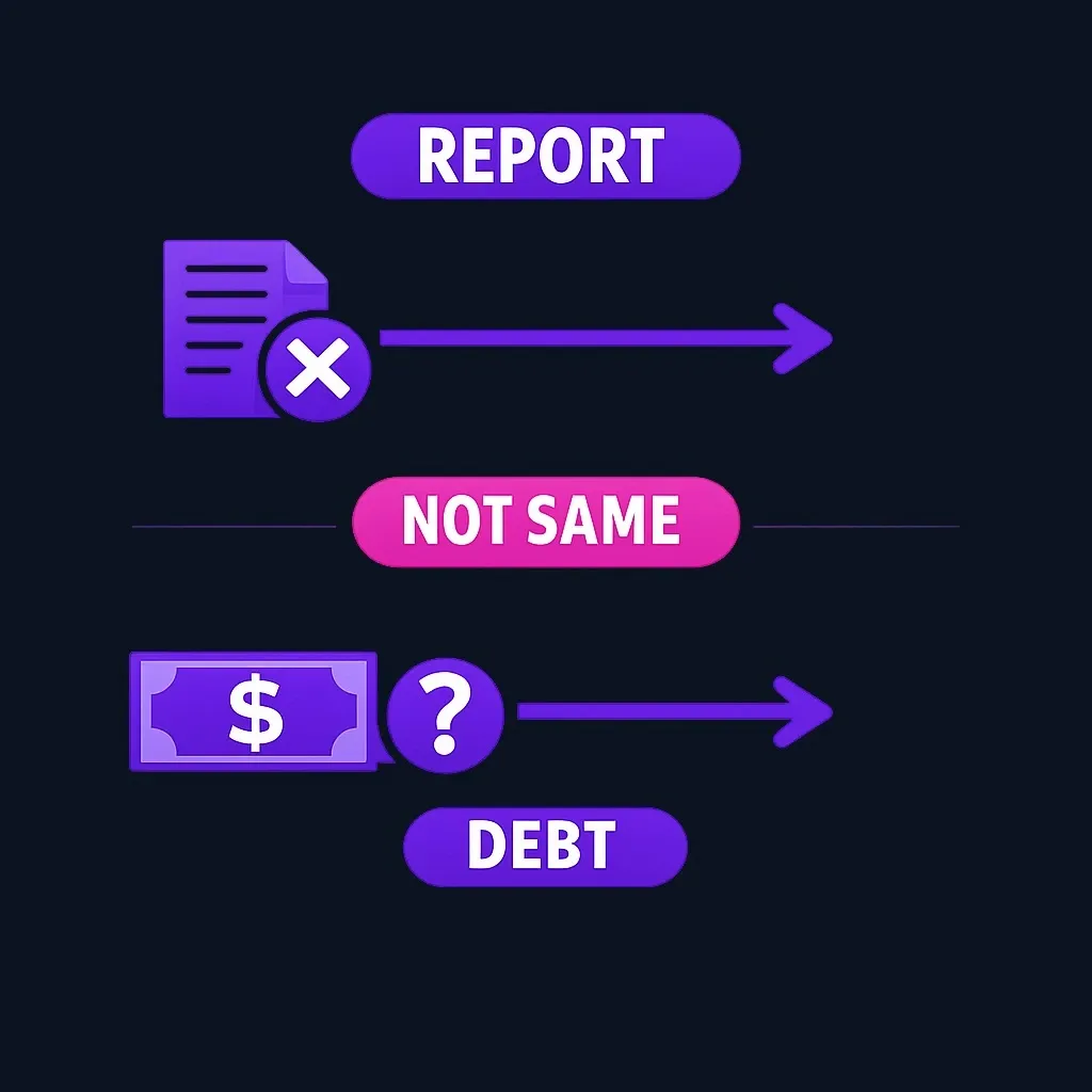Two-path diagram showing credit report dispute versus debt resolution