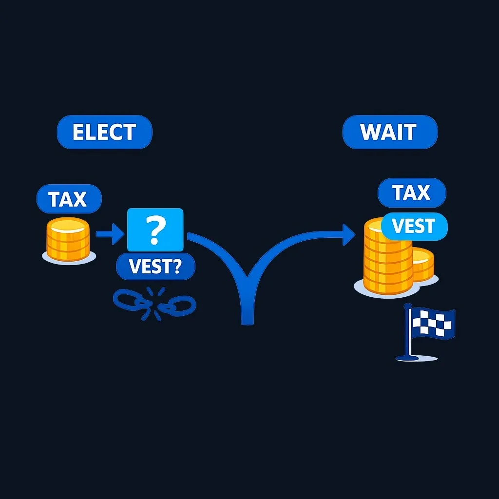Two-path diagram showing early tax on low value versus delayed tax on higher value
