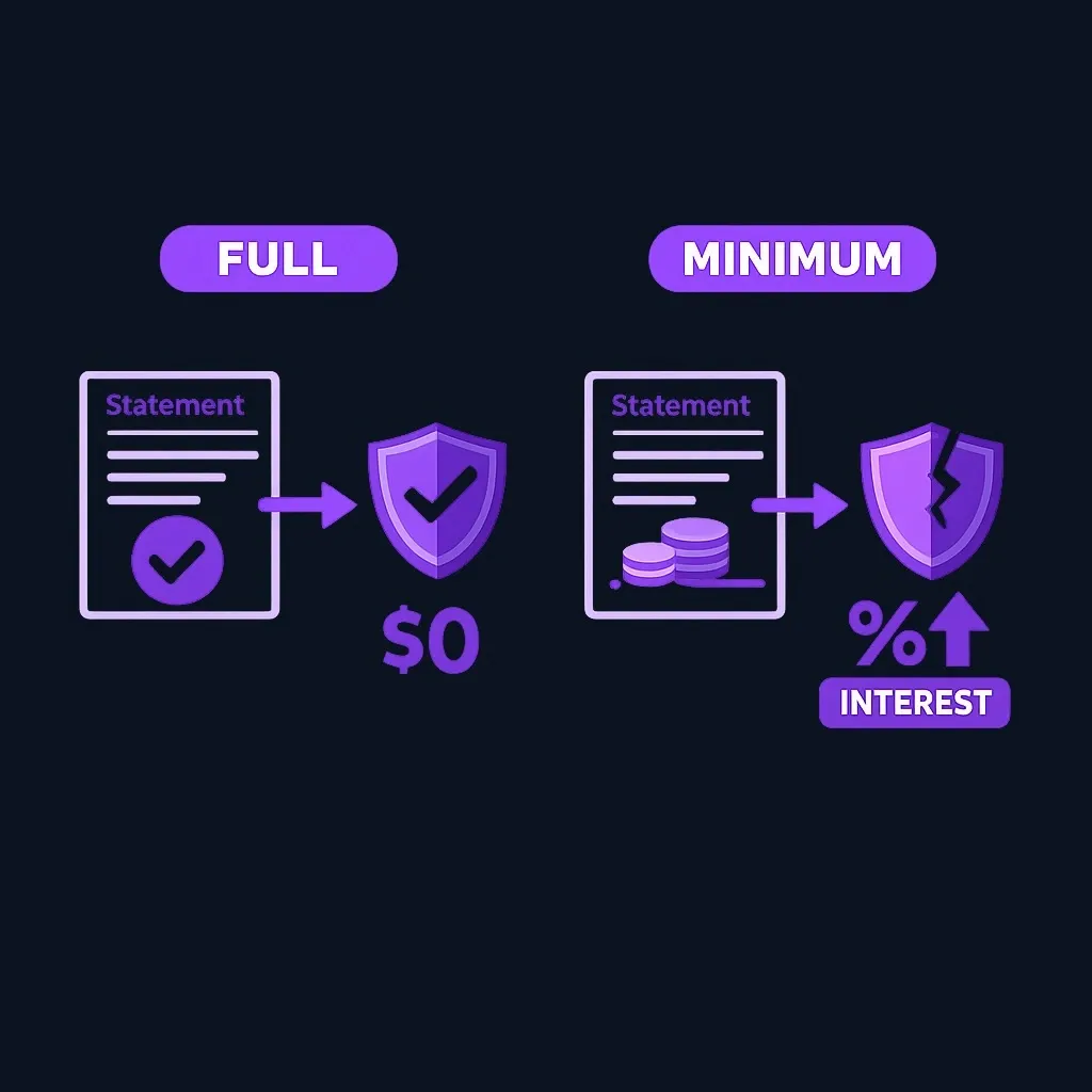 Side-by-side comparison of paying the full balance versus carrying a balance