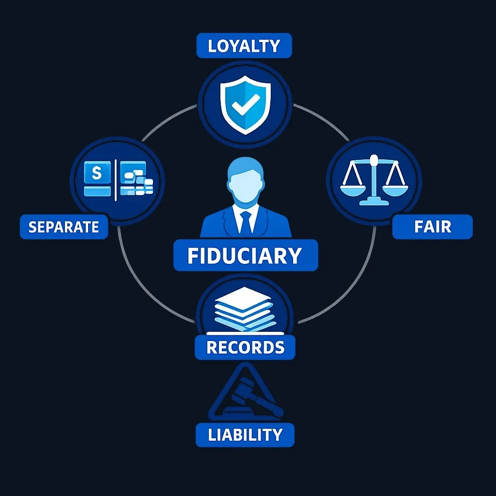 Diagram illustrating core fiduciary duties and accountability for executors and trustees
