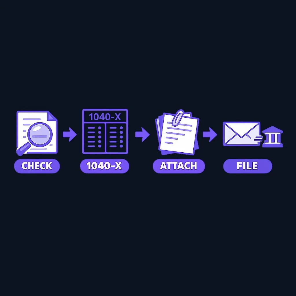 Four-step sequence for filing an amended federal tax return with Form 1040-X
