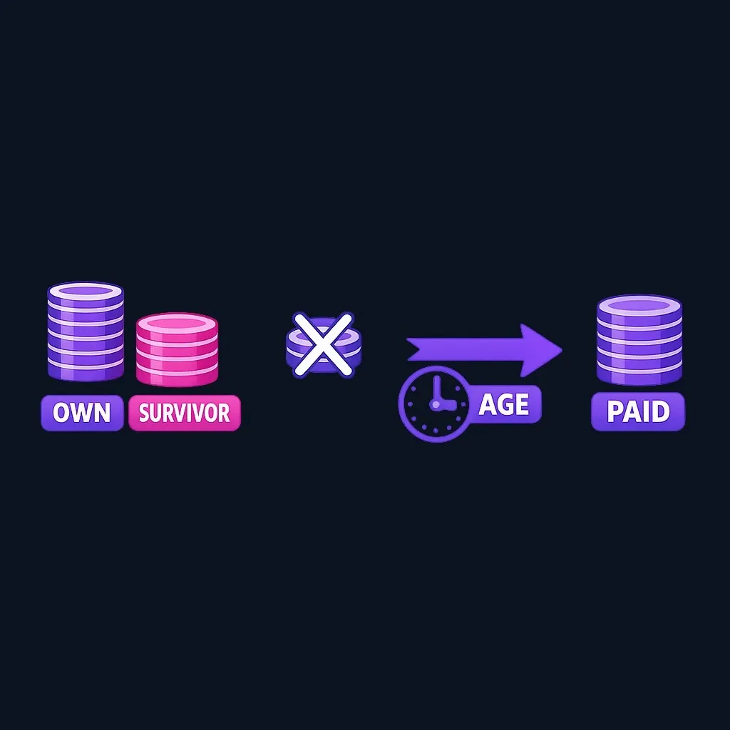 Two benefit stacks that do not add into one combined total, illustrating that benefits interact rather than stack.