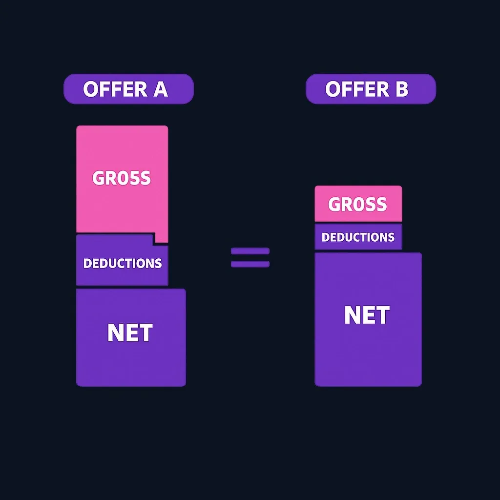 Comparison of two offers where the higher gross offer ends up with a smaller net amount because of larger deductions