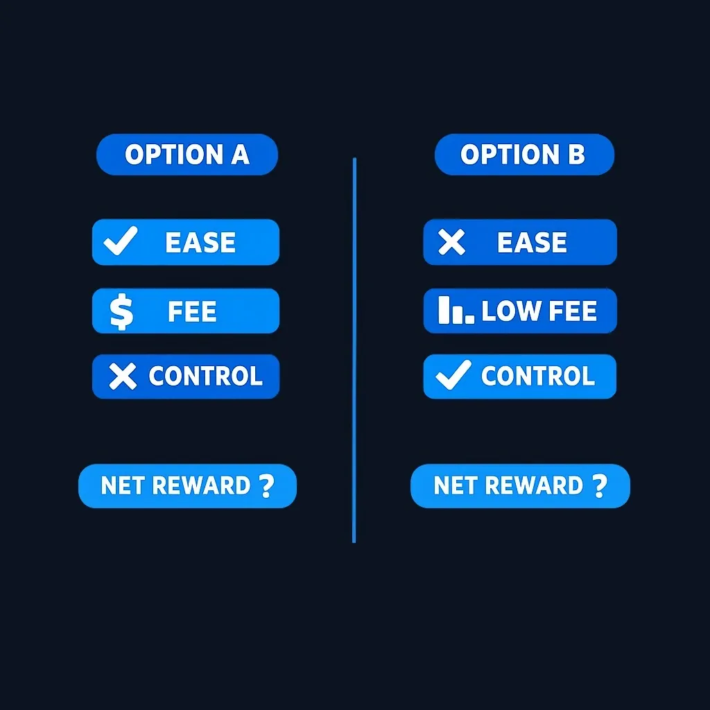 Comparison of two staking options showing different tradeoffs