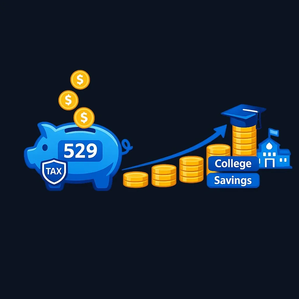Diagram of a 529 savings account growing toward education expenses