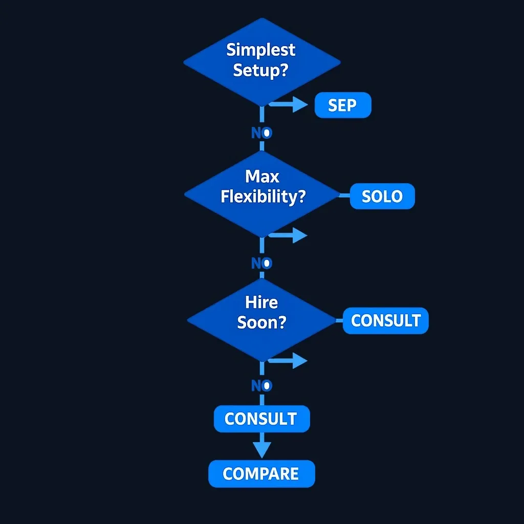 Decision flowchart for choosing between Solo 401(k) and SEP IRA