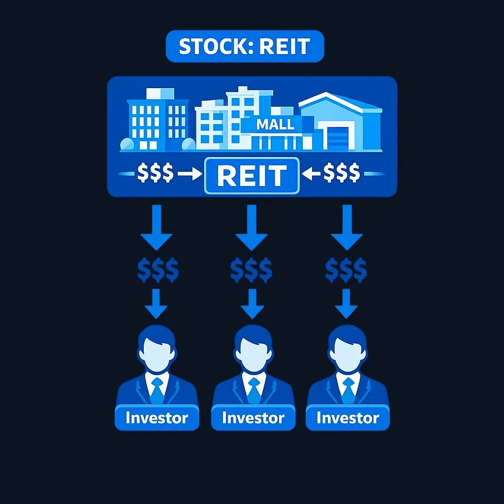 Diagram showing REIT structure with property holdings and shareholder distribution