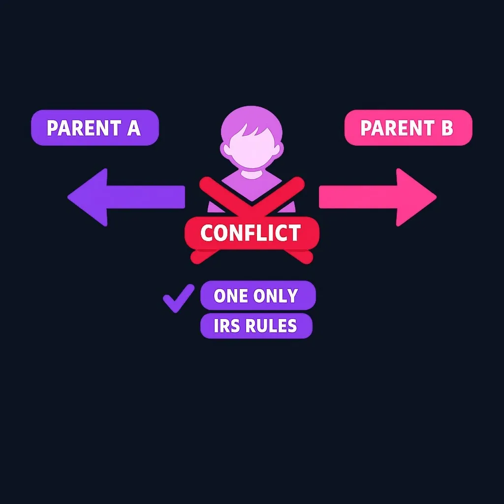 Diagram showing conflict when both parents claim the same child for head of household status