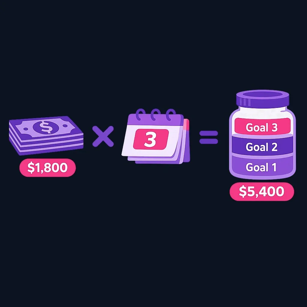 Visual equation showing monthly essentials multiplied by number of months equals the emergency fund target.