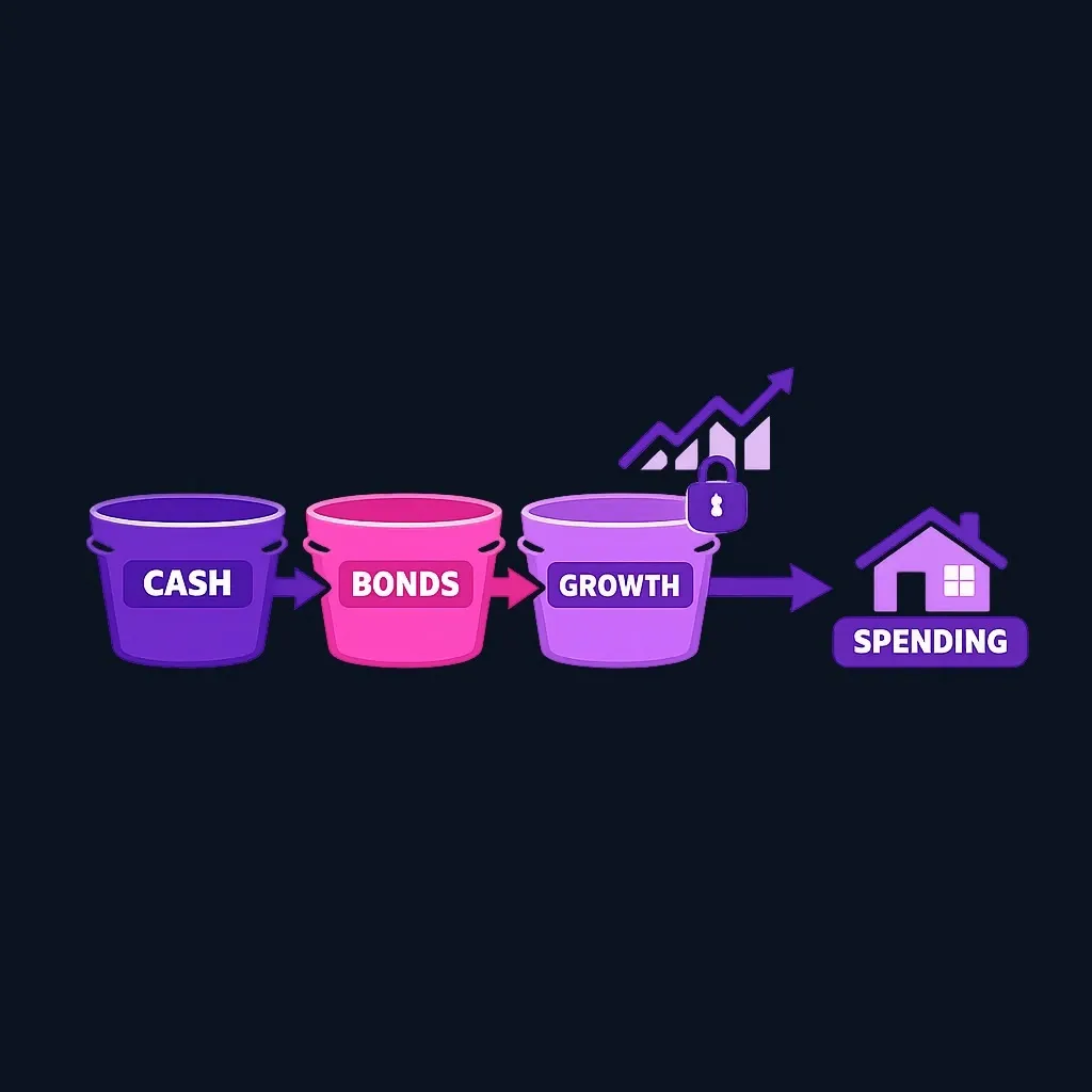 Diagram of withdrawals coming from cash and bonds while growth investments stay untouched
