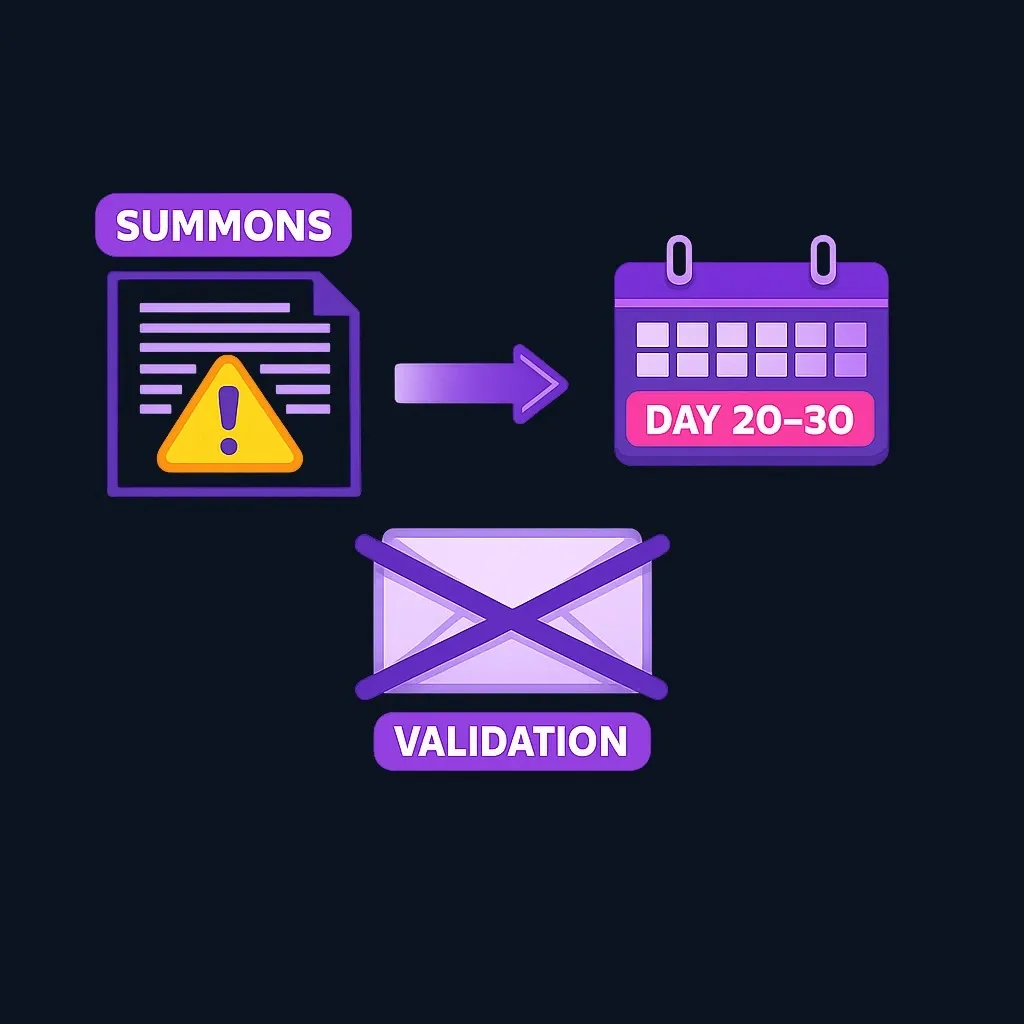 Warning diagram showing that validation letters do not stop court deadlines