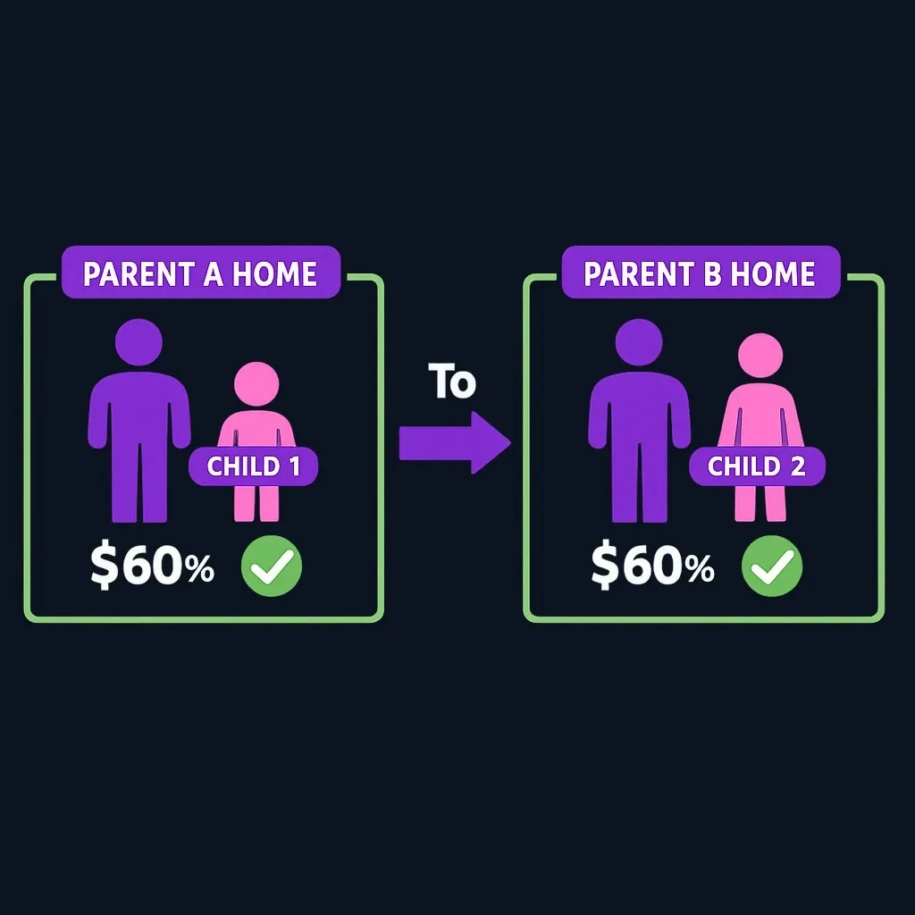 Diagram of two-child scenario where each parent qualifies for head of household with a different child