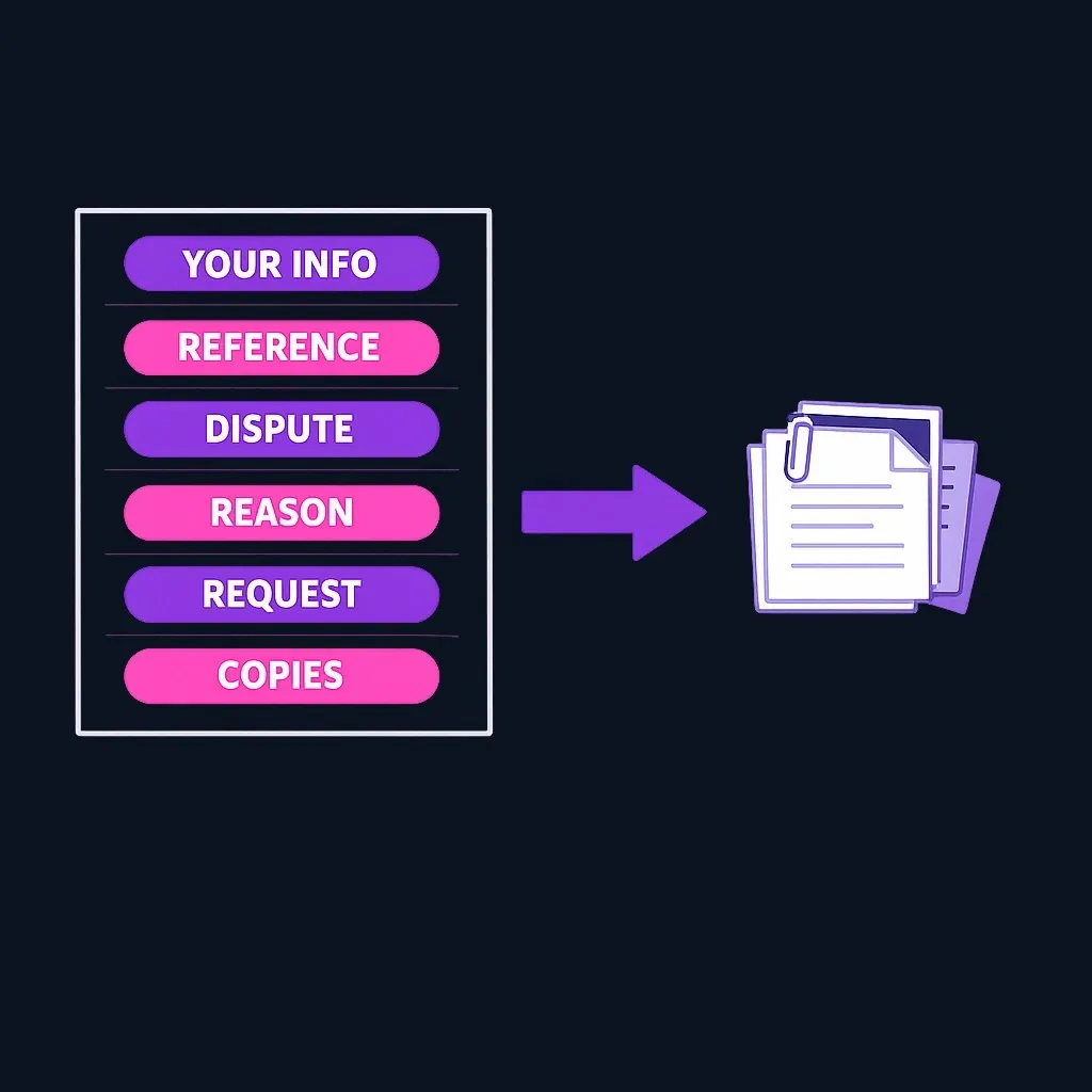 Structured diagram showing components of a medical debt dispute letter