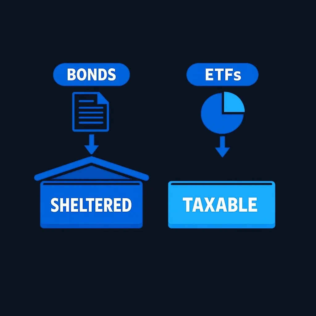 Bonds moving into a sheltered account box and ETFs moving into a taxable account box.