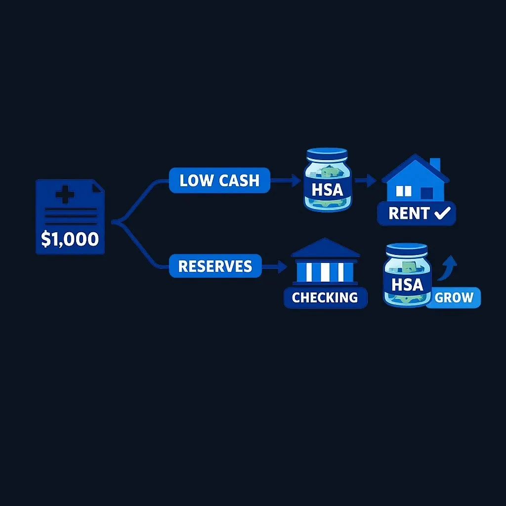 Decision schema for paying a $1,000 medical bill from an HSA or from checking
