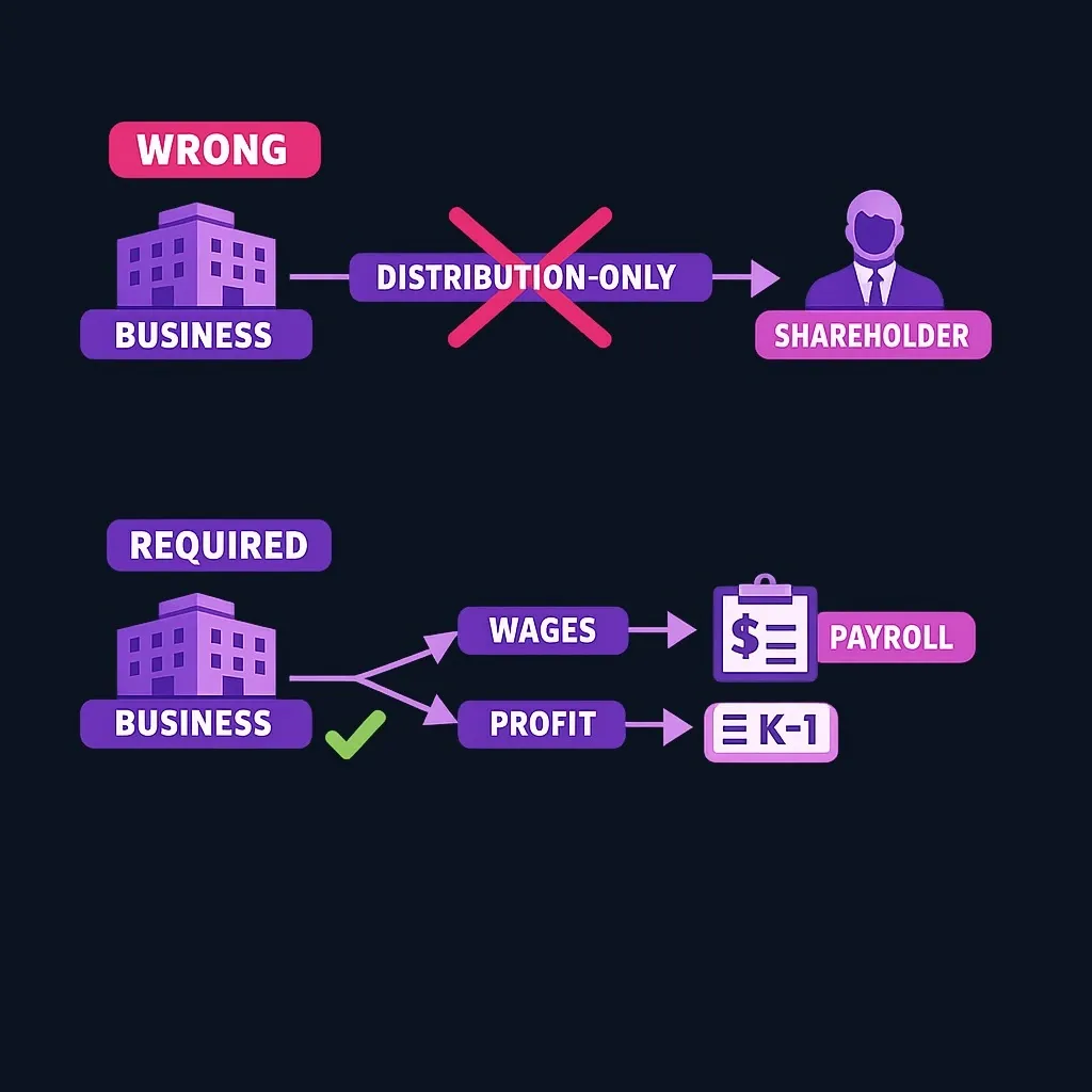 Comparison showing incorrect zero-wage approach versus correct reasonable wage requirement