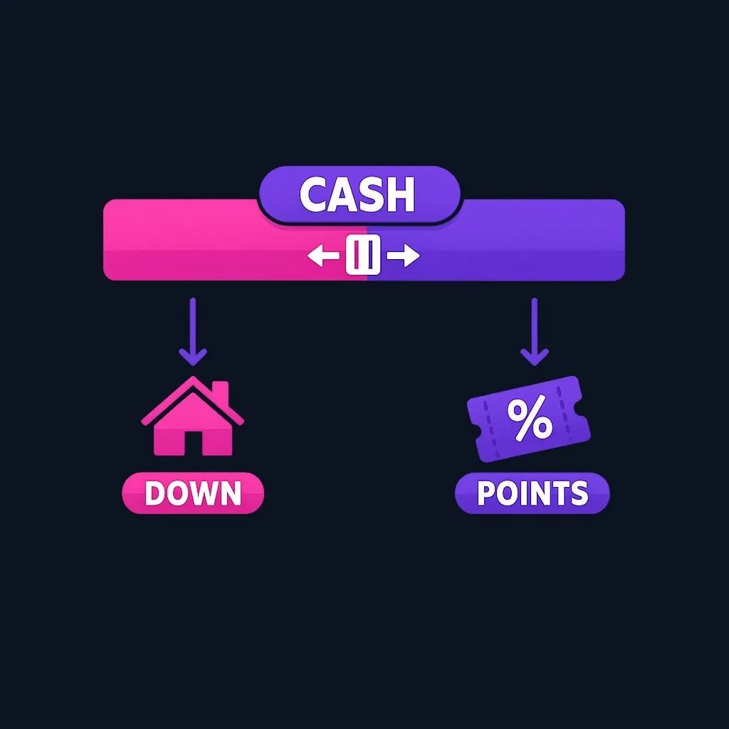 One cash budget divided into two portions, one going to the down payment and one going to buying points.