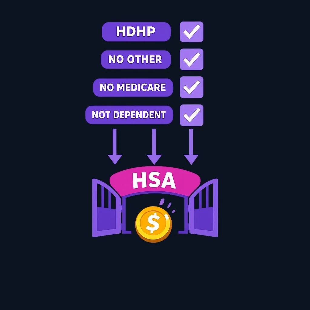 Checklist showing all four conditions that must be met before an HSA contribution is allowed