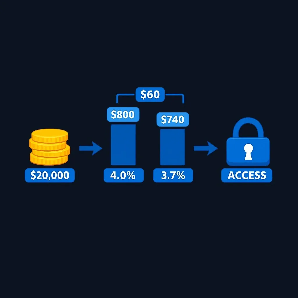 Two bars for $20,000 at 4.0% and 3.7% showing $800 and $740 with a $60 difference