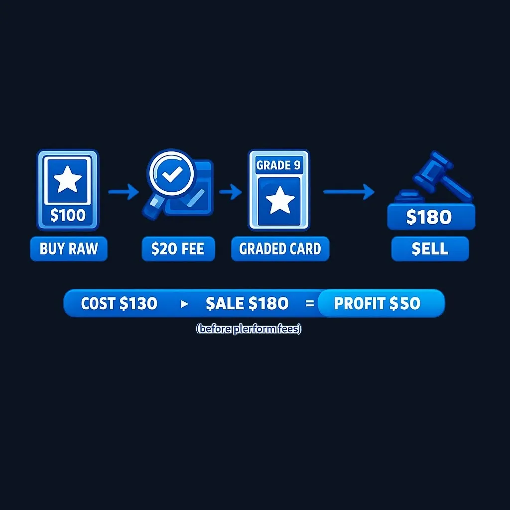Flow diagram illustrating the graded rookie flip investment process from purchase to sale