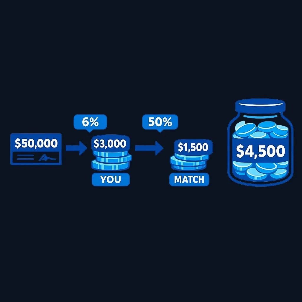 Diagram showing a $3,000 contribution earning a $1,500 employer match