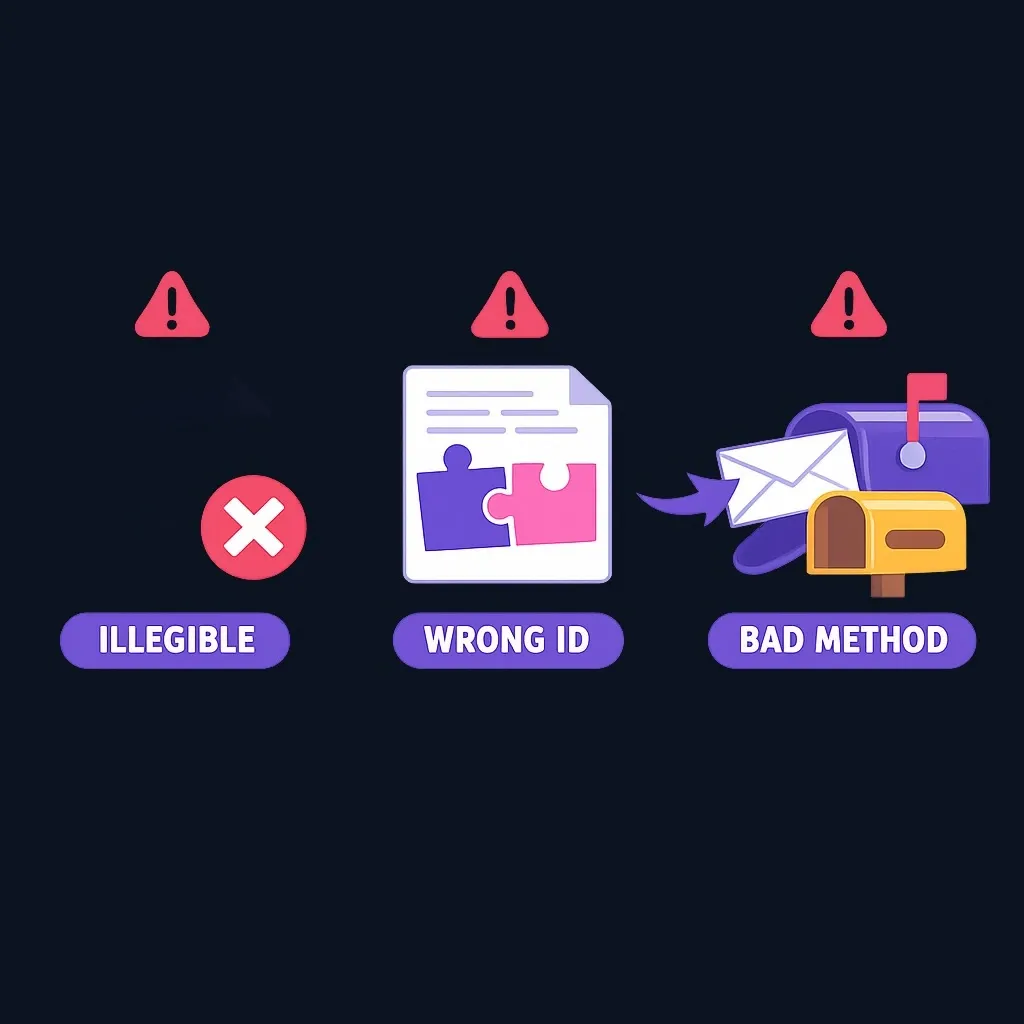 Diagram illustrating three documentation errors that delay VA refunds