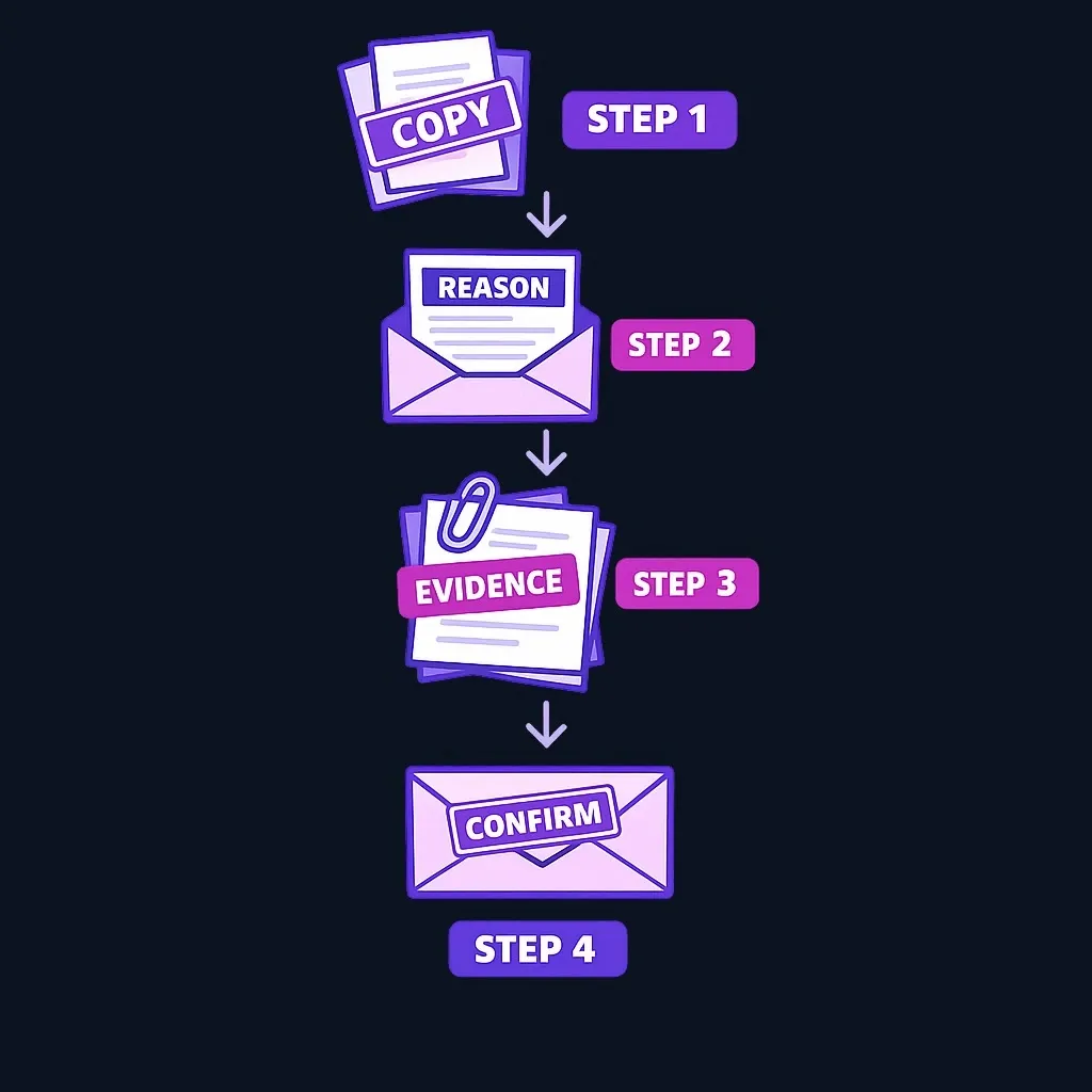 Step-by-step dispute filing process with documentation requirements