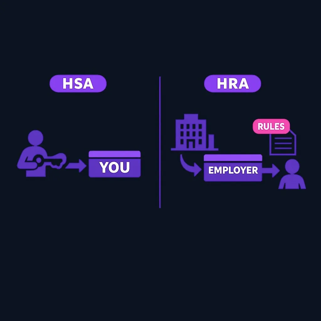 Diagram contrasting individual ownership of an HSA with employer control of an HRA