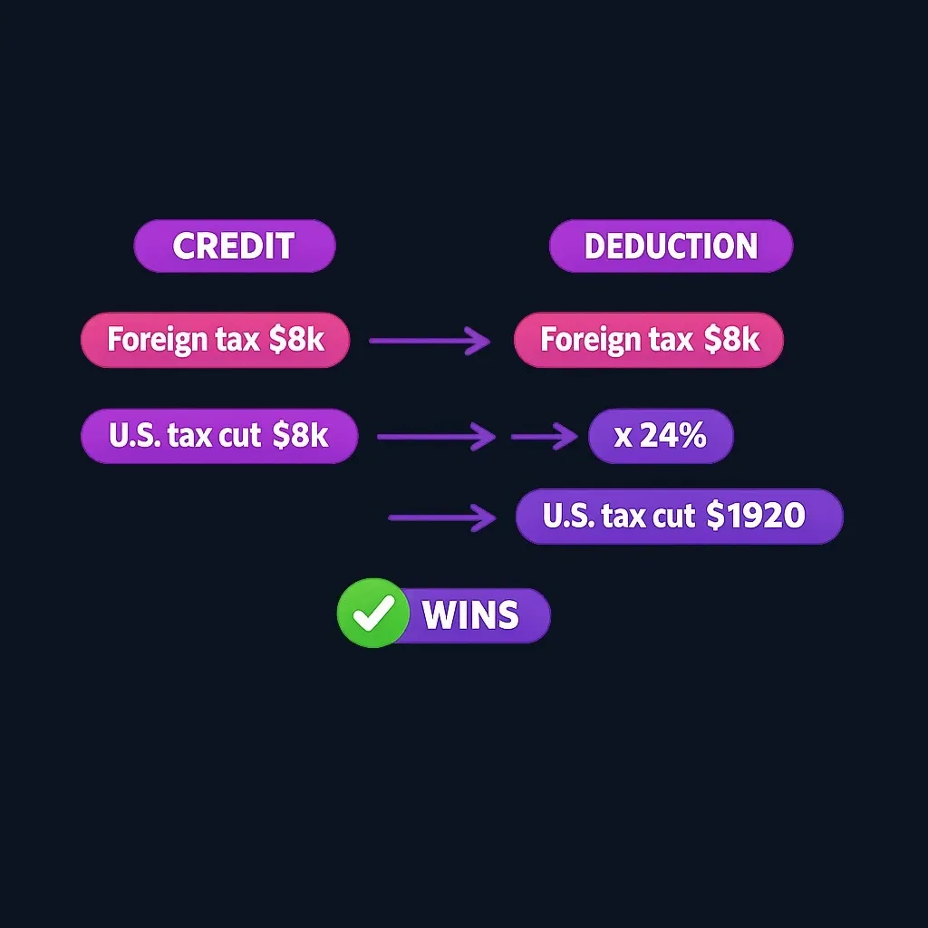 Side-by-side numerical comparison showing credit versus deduction tax savings