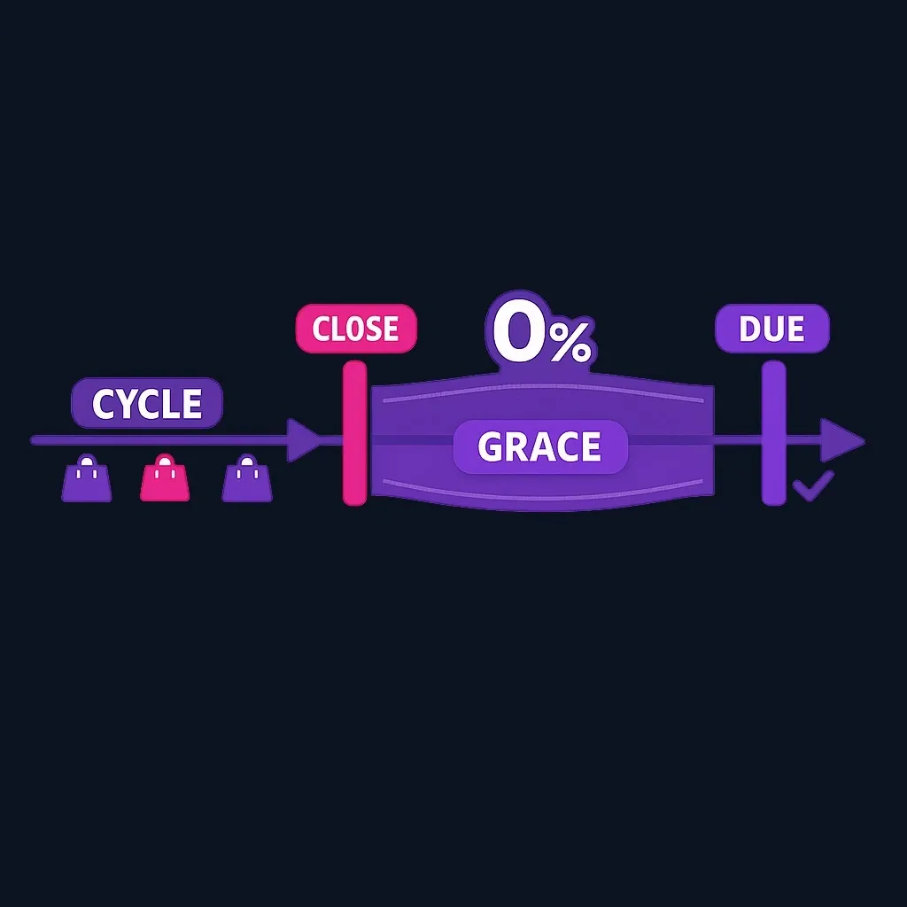Timeline showing the billing cycle, then the grace period between cycle end and due date